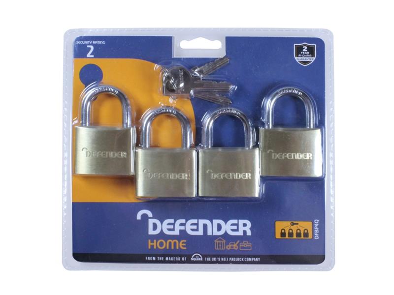 Quad Pack Brass Padlock